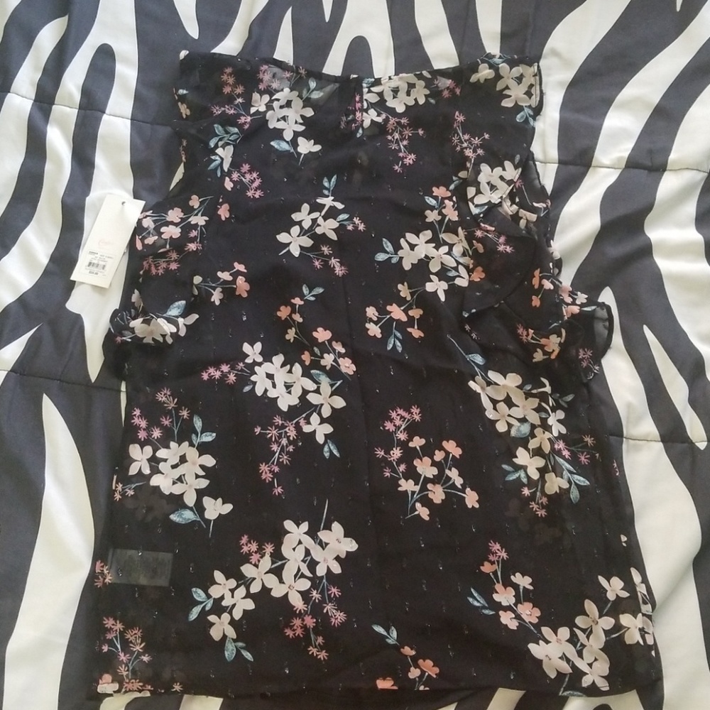 Candie's flutter sleeve floral top blouse tee shirt sheer black xsmall - Picture 6 of 7